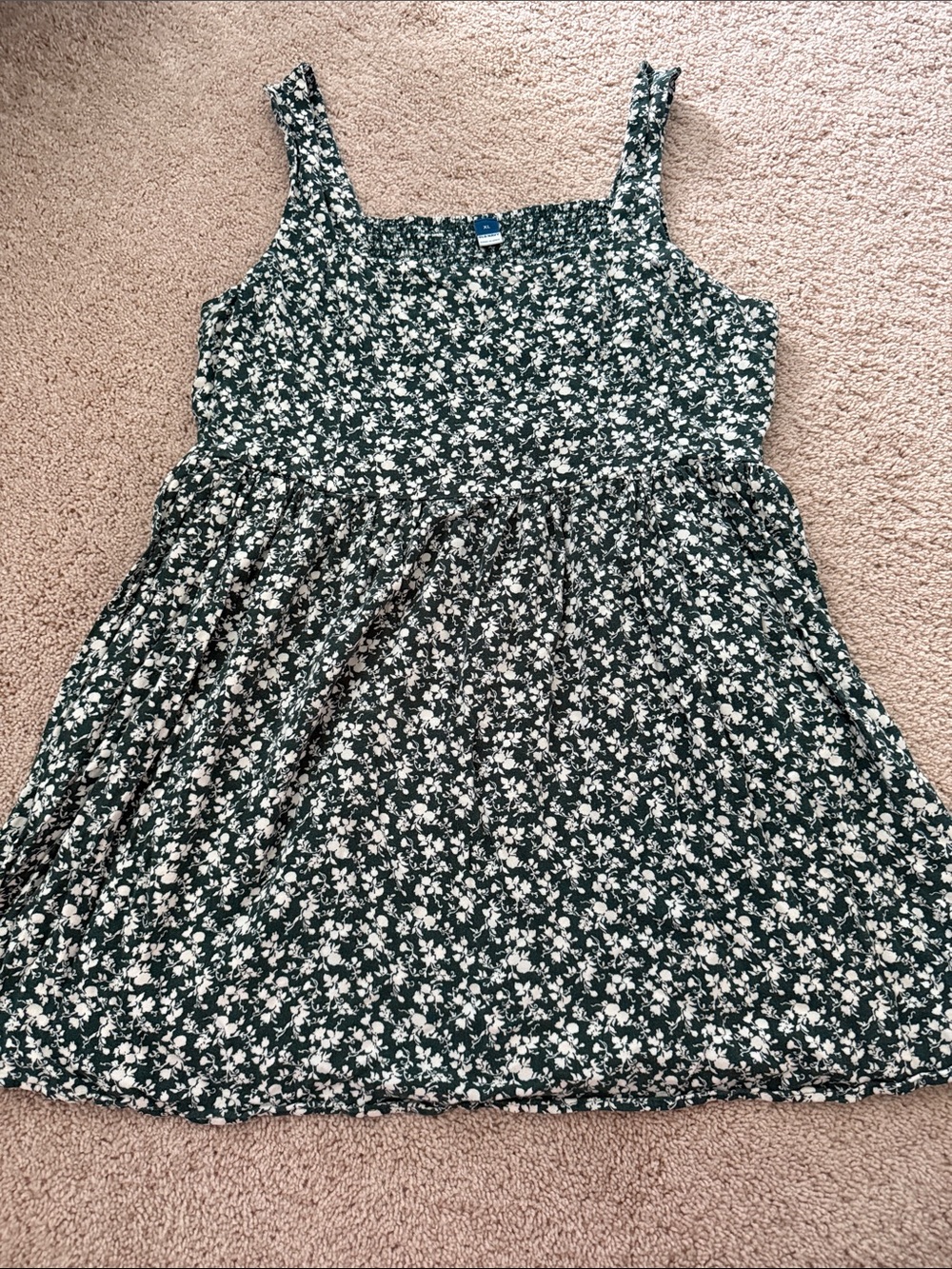 Old Navy Green + White Floral Ditsy Print Square Neck Sleeveless Babydoll Dress
